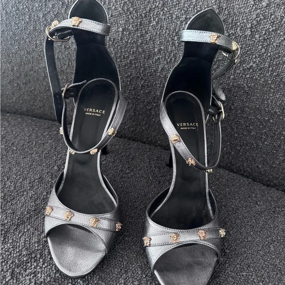 Versace Black and Gold Studded Heels